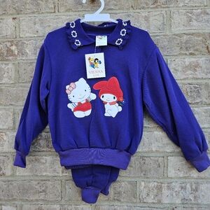 Vintage Hello Kitty Girls Jogging Set Sweater Pants Peter Pan Collar Purle Sz 6
